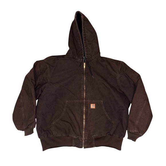 Carhartt Other - Carhartt Mens XL Hooded Work Jacket Brown With Black Quilted Inside